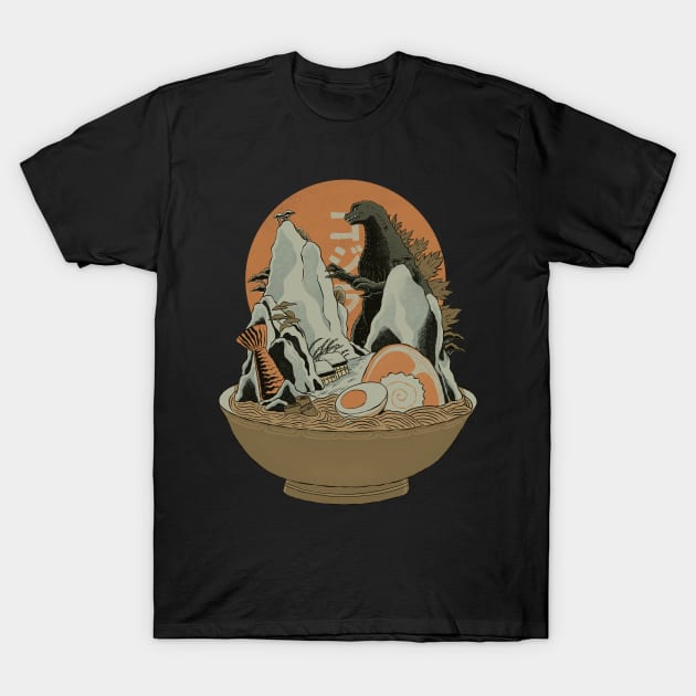 Ramen and Kaiju Landscape T-Shirt by ppmid